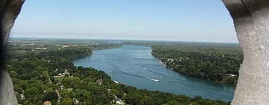 North view of Niagara River from top observation floor of Brock Monument